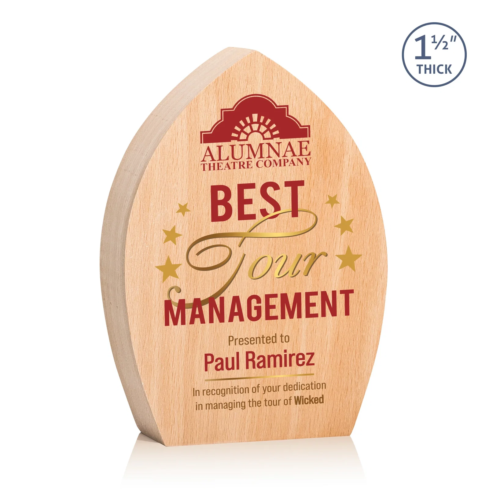 Custom Round Beechwood Award with a Carved Pointed Top for company anniversary events