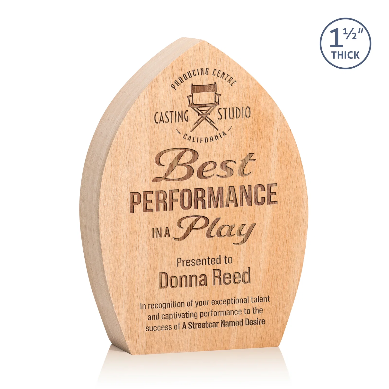 Custom Round Beechwood Award with a Carved Pointed Top for service anniversary gifts