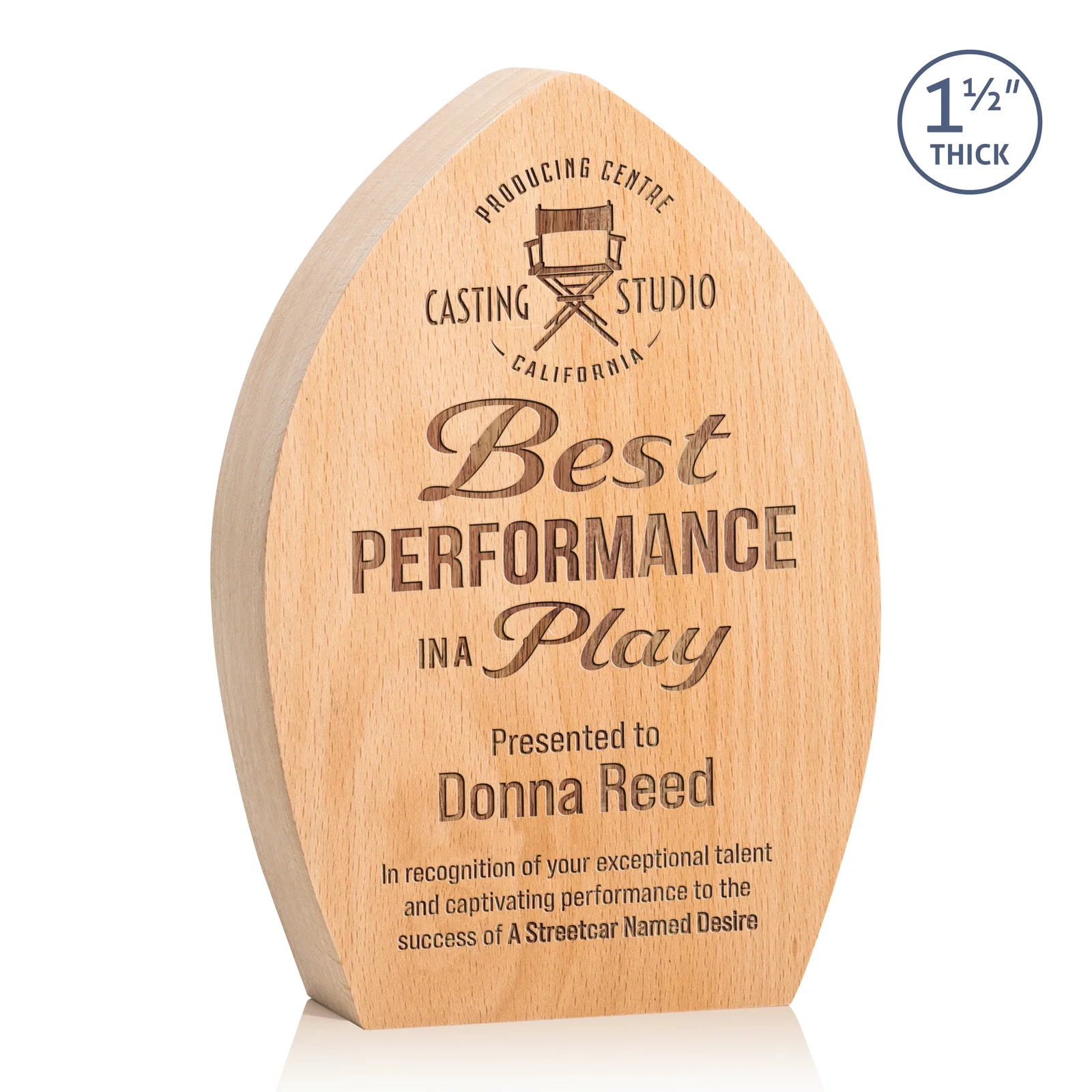 Custom Round Beechwood Award with a Carved Pointed Top for sales achievement awards