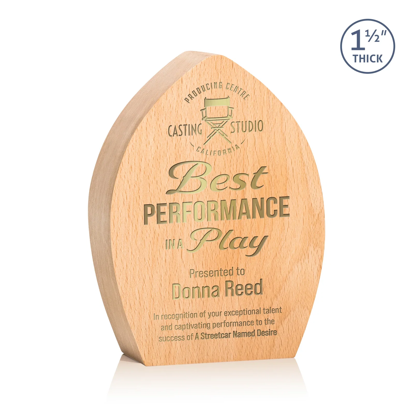 Custom Round Beechwood Award with a Carved Pointed Top for donor appreciation