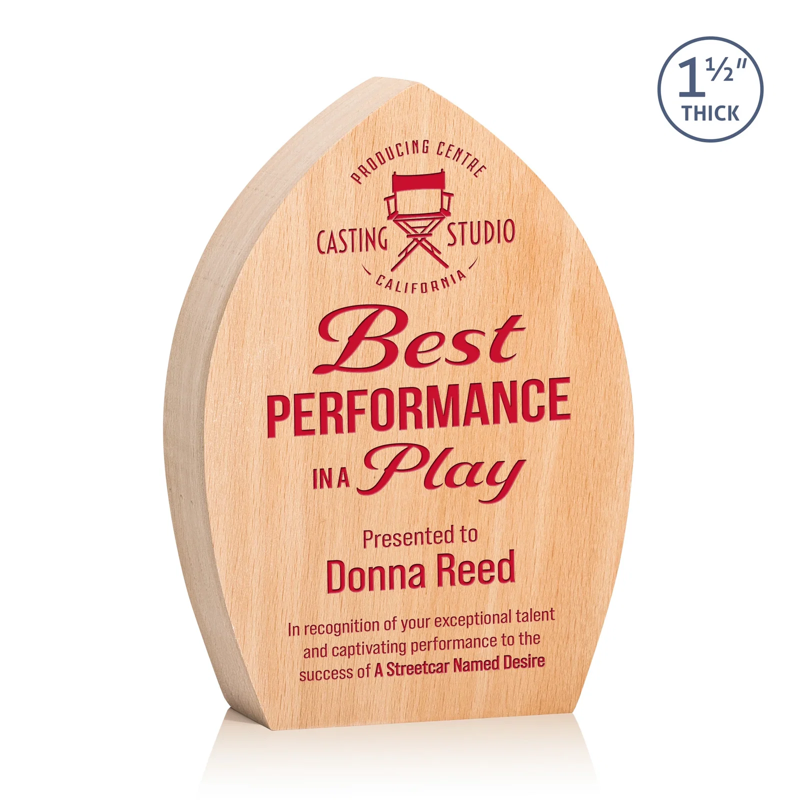 Custom Round Beechwood Award with a Carved Pointed Top for graduation ceremonies