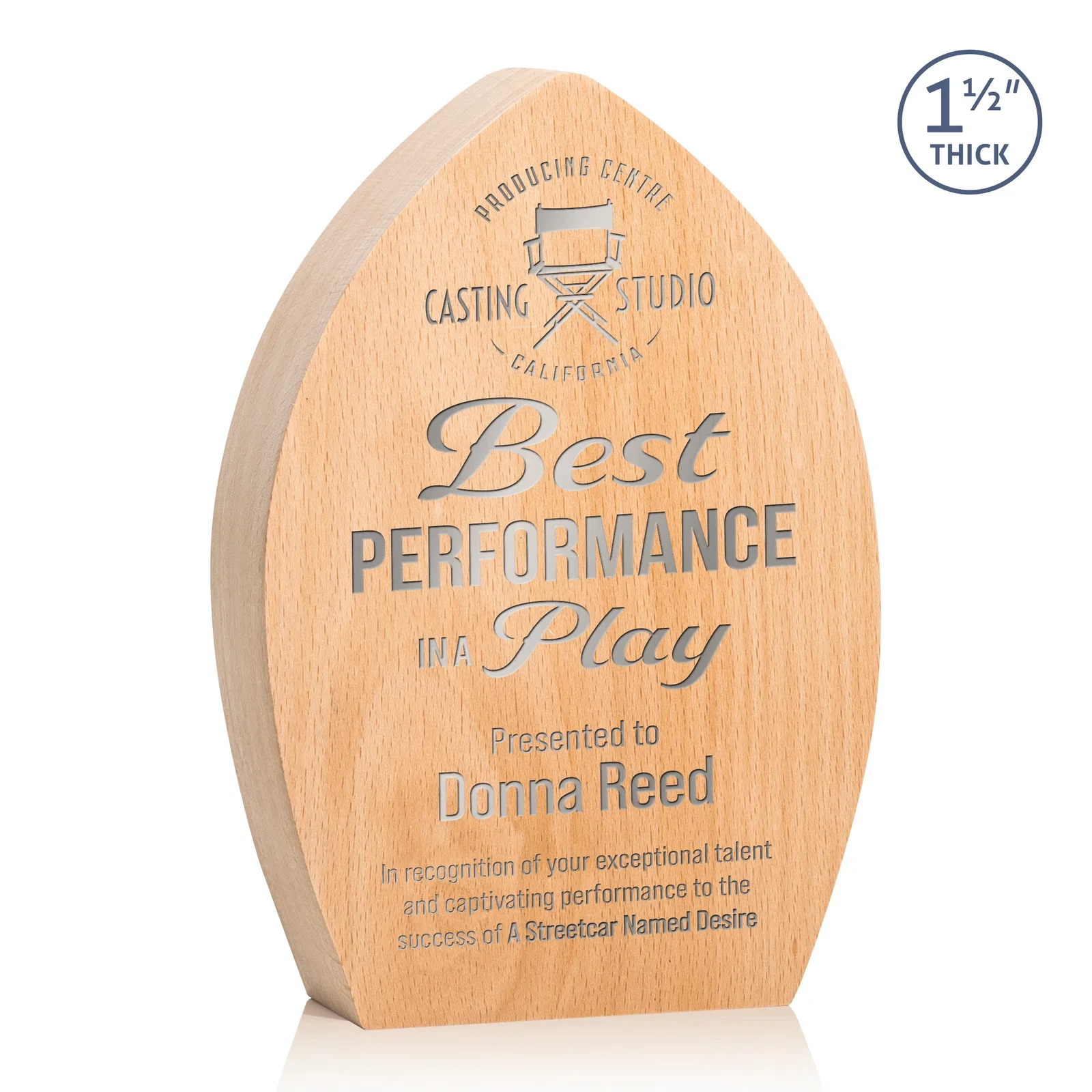 Custom Round Beechwood Award with a Carved Pointed Top for safety achievement programs