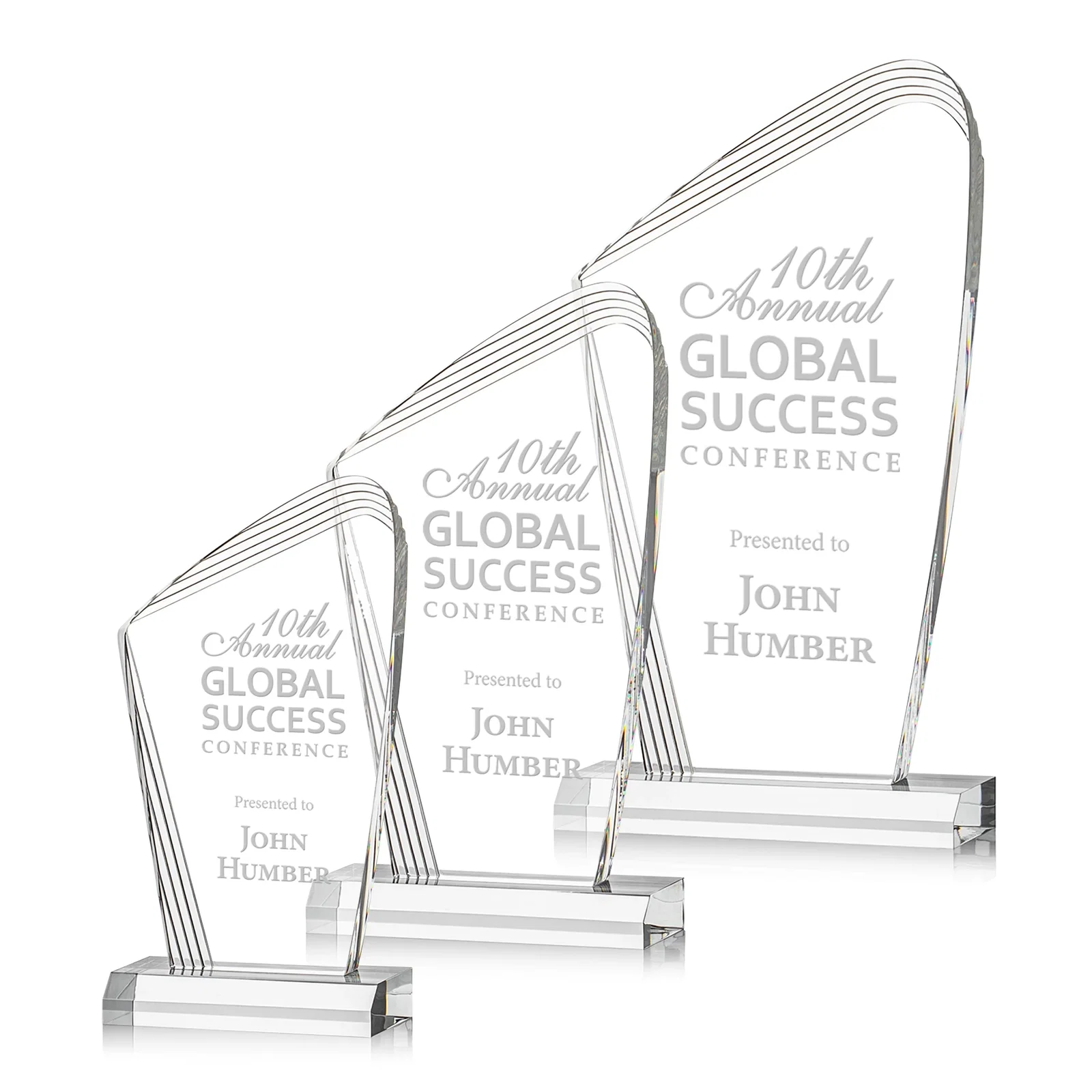 Custom Acrylic Curved-Peak Award With Ribbed Edge for employee recognition
