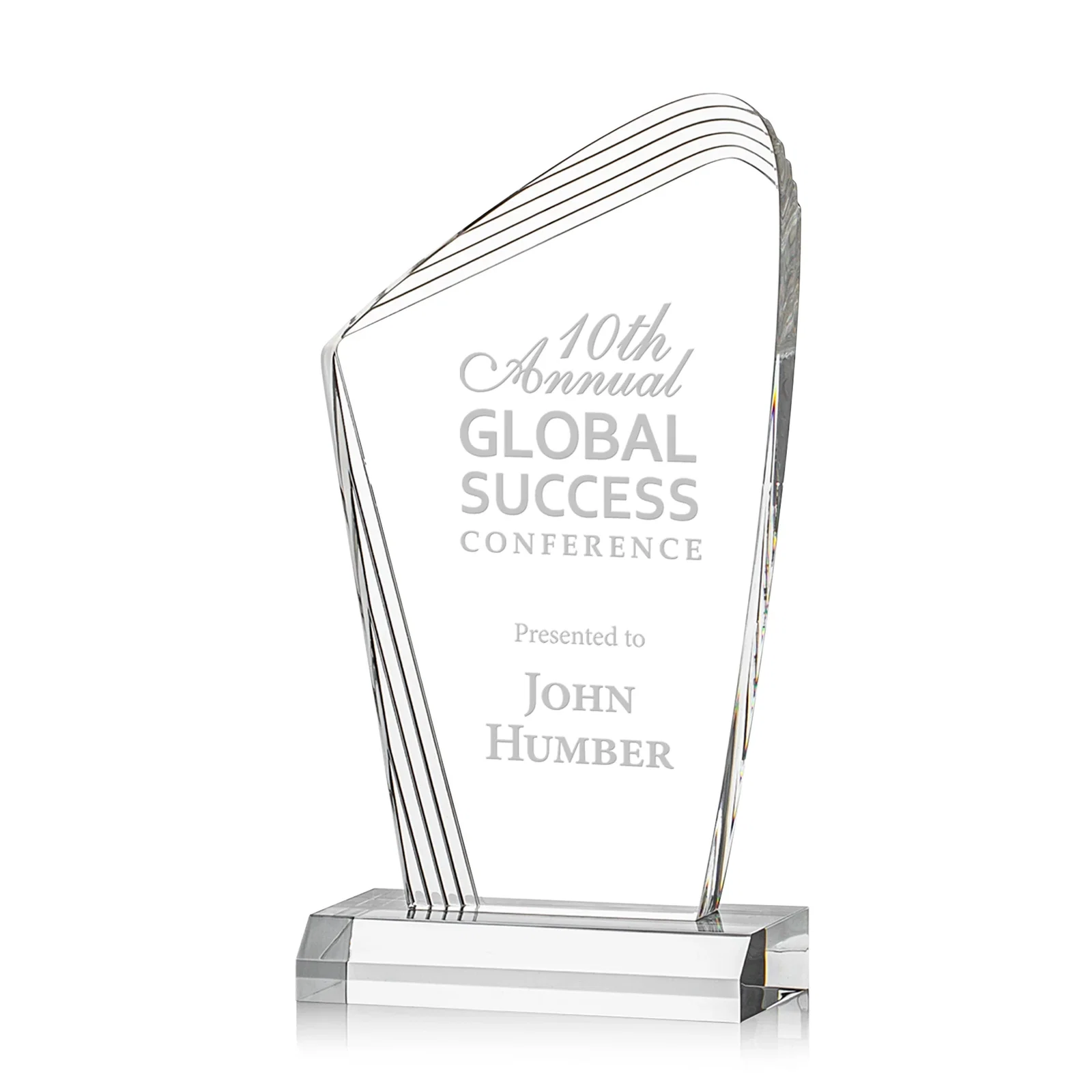 Custom Acrylic Curved-Peak Award With Ribbed Edge for corporate award ceremonies