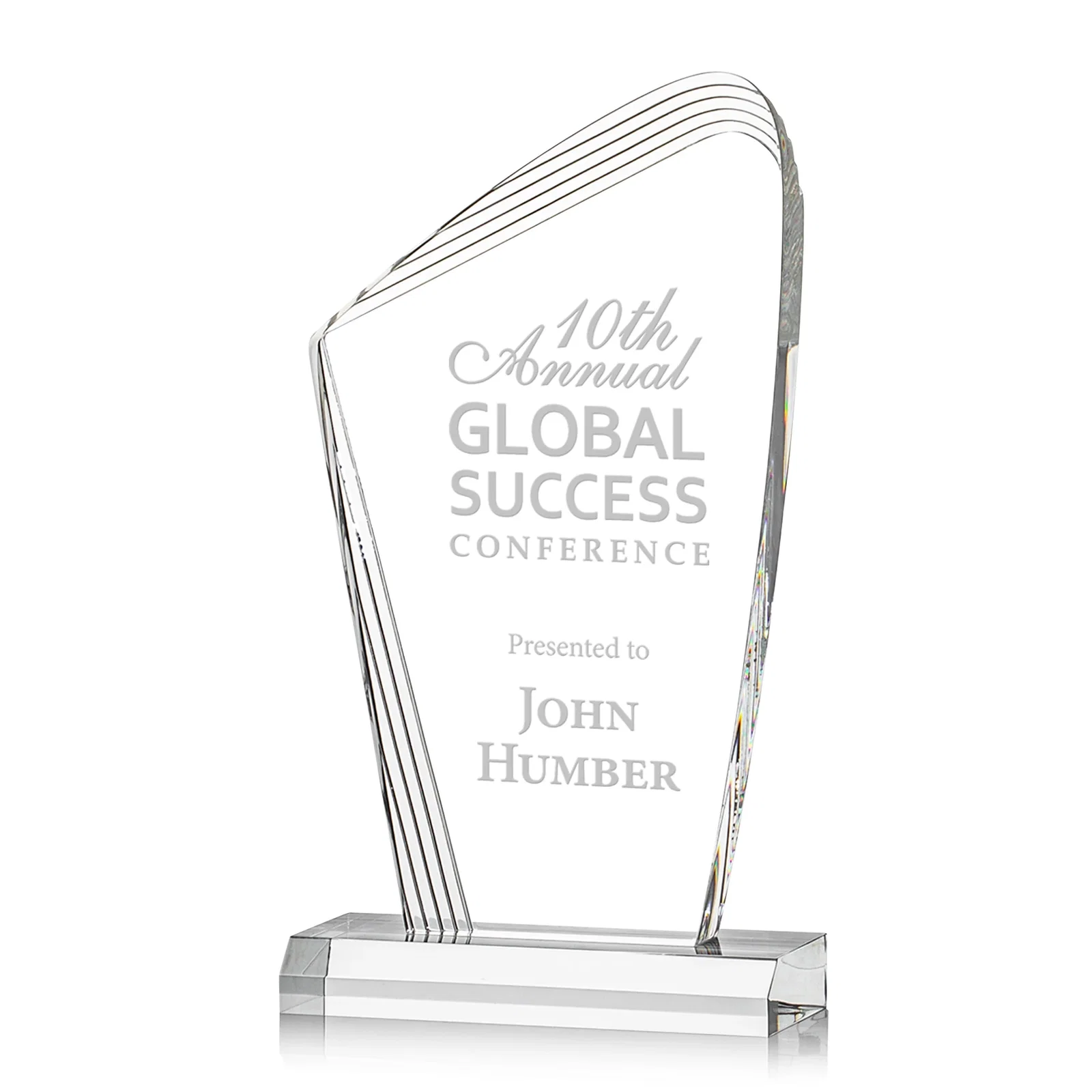 Custom Acrylic Curved-Peak Award With Ribbed Edge for service anniversary gifts