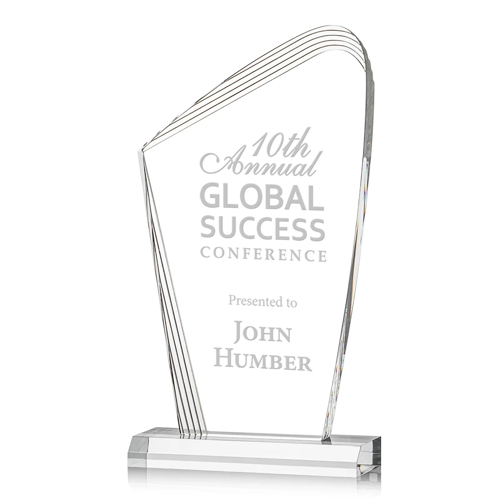 Custom Acrylic Curved-Peak Award With Ribbed Edge for sales achievement awards