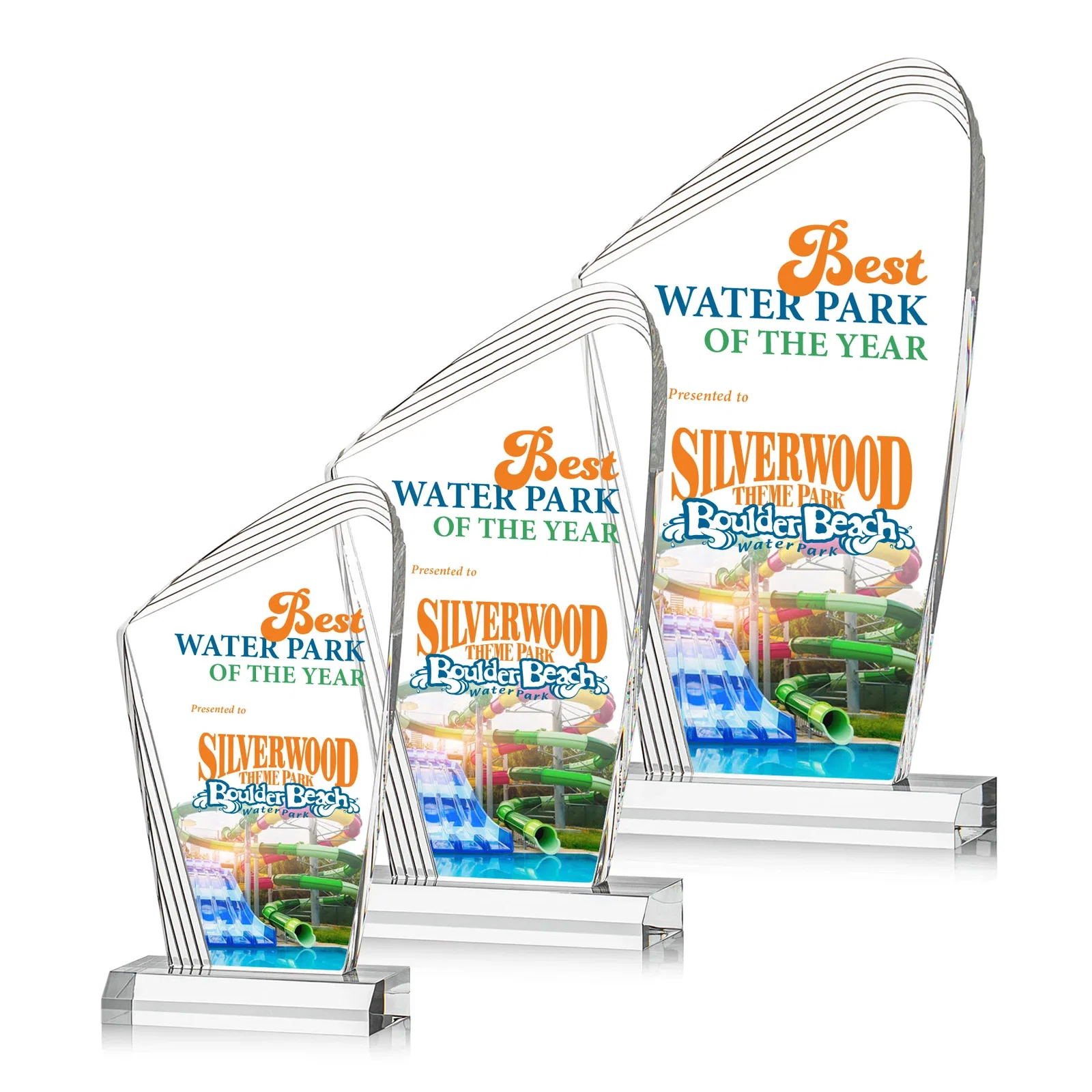 Custom Acrylic Curved-Peak Award With Ribbed Edge for retirement presentations