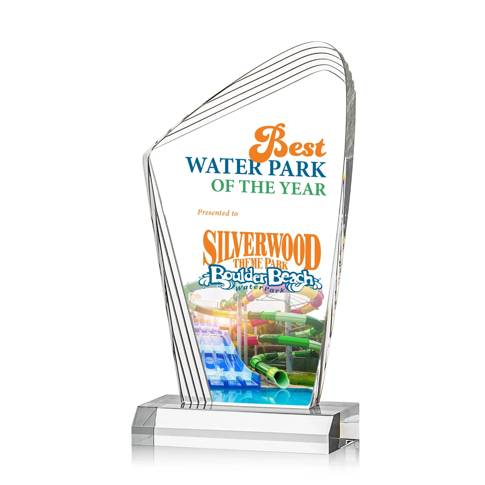 Custom Acrylic Curved-Peak Award With Ribbed Edge for team milestone celebrations