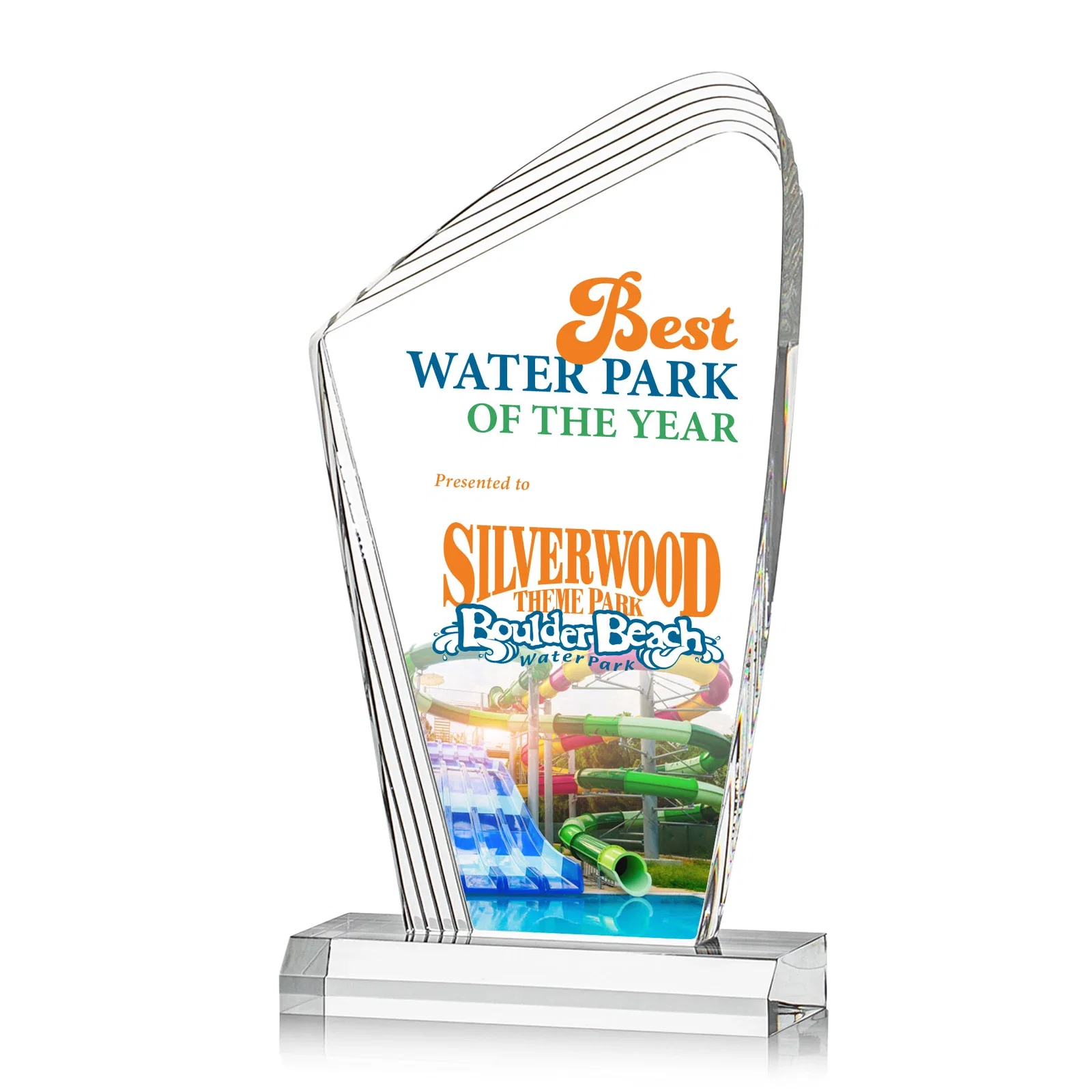 Custom Acrylic Curved-Peak Award With Ribbed Edge for donor appreciation