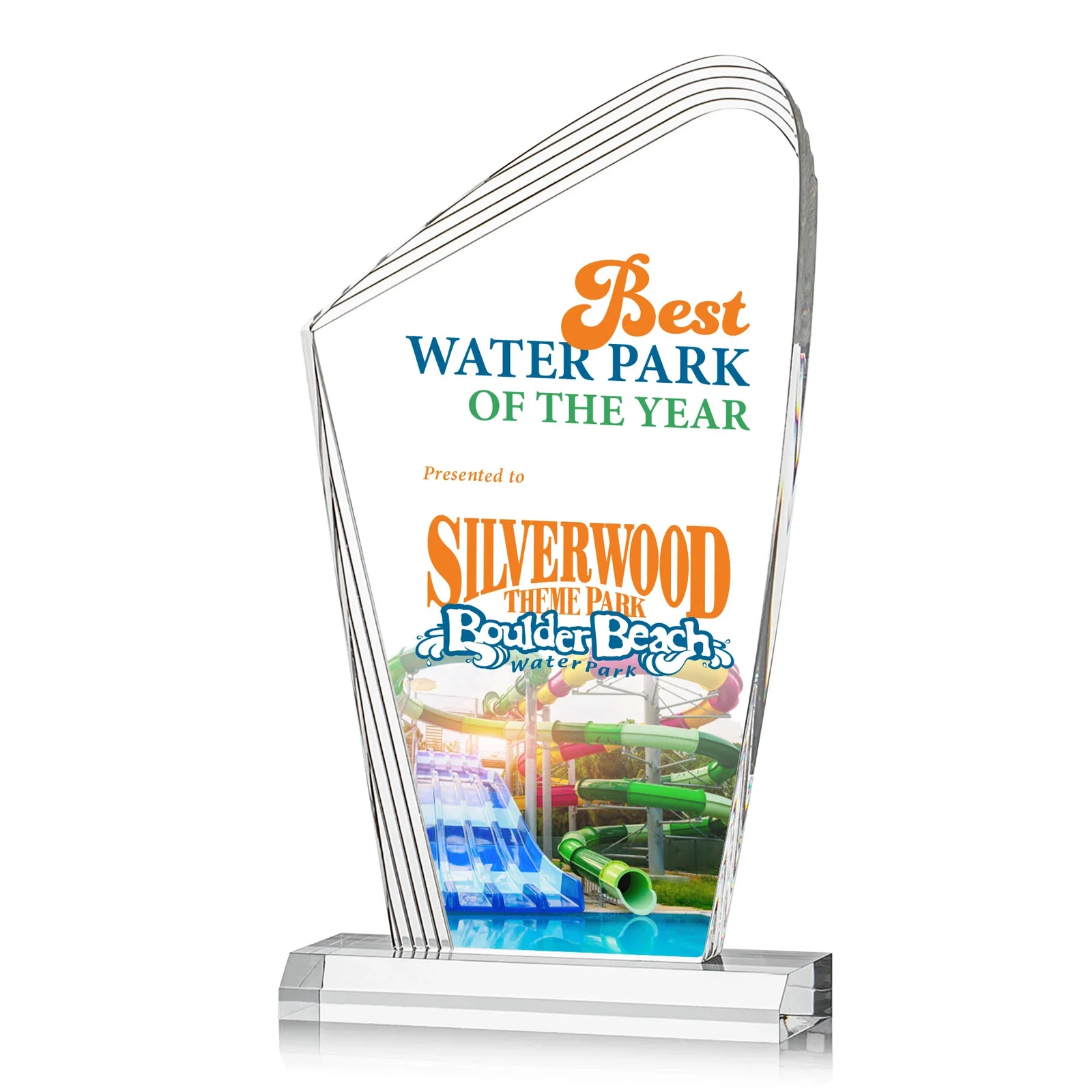 Custom Acrylic Curved-Peak Award With Ribbed Edge for graduation ceremonies