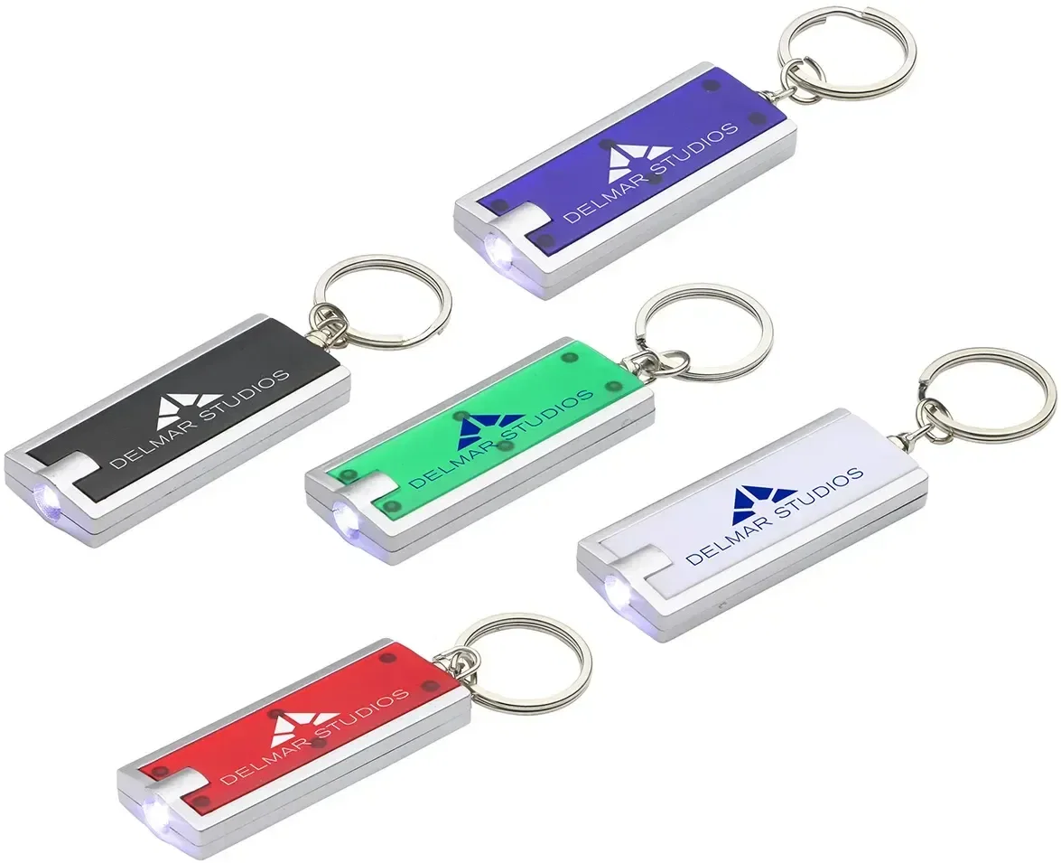 Simple Touch custom branded LED key chain light front view with logo area