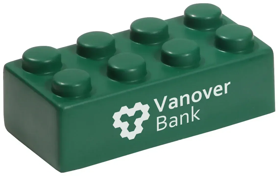 Side profile of the Single Building Block promotional stress ball, brick-shaped branded construction squeeze toy