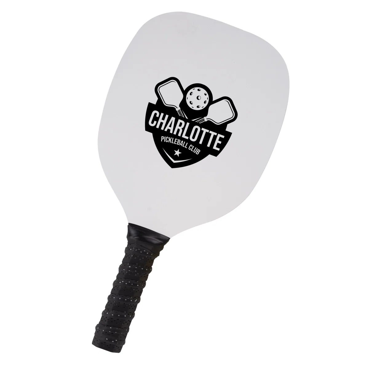Pickleball paddle with a cushioned grip, measuring about fifteen inches long