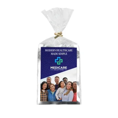 Single serve cake mix packed in a clear bag with gold tie