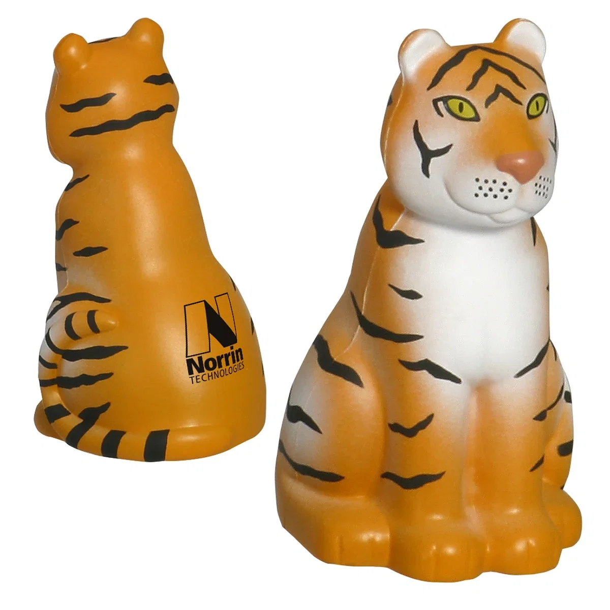 Sitting tiger shaped polyurethane stress reliever, 2 x 2-1/2 x 3-7/8 inches
