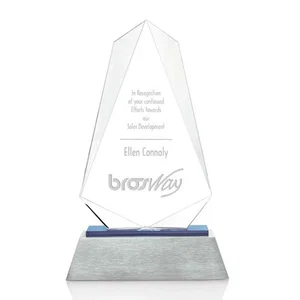 Six-Sided Blue Glass Award on Brushed Aluminum Base