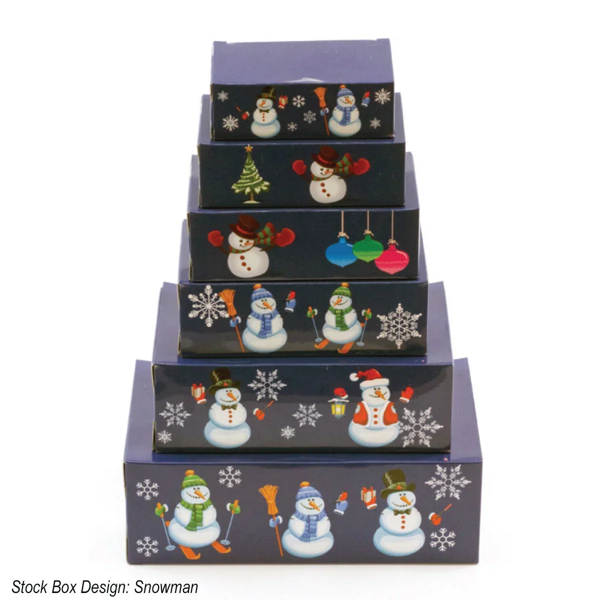 Holiday Cheer pattern printed across the stacked tiers