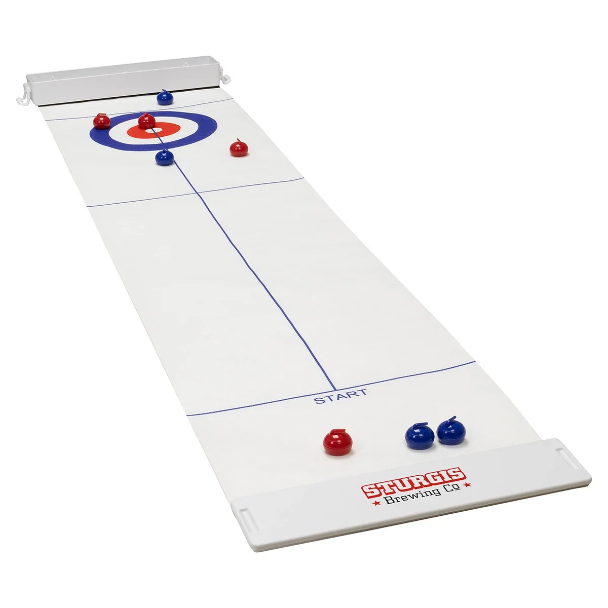 Custom Skip Tabletop Curling Game, front view of the branded game set