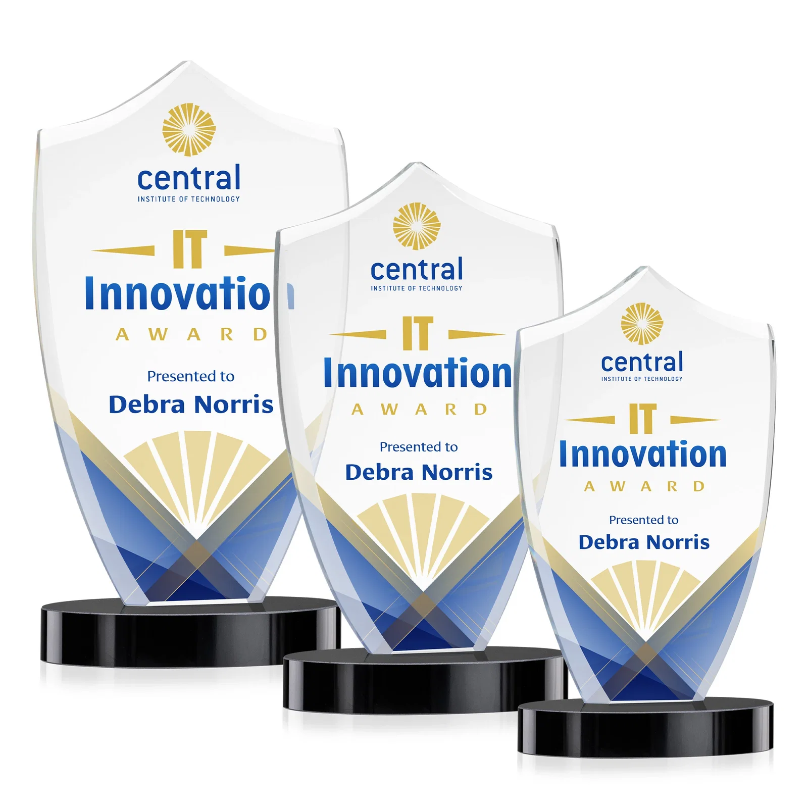 Custom Starfire Crystal Shield Award With Deep Etch and VividPrint, awards for dealer and partner awards