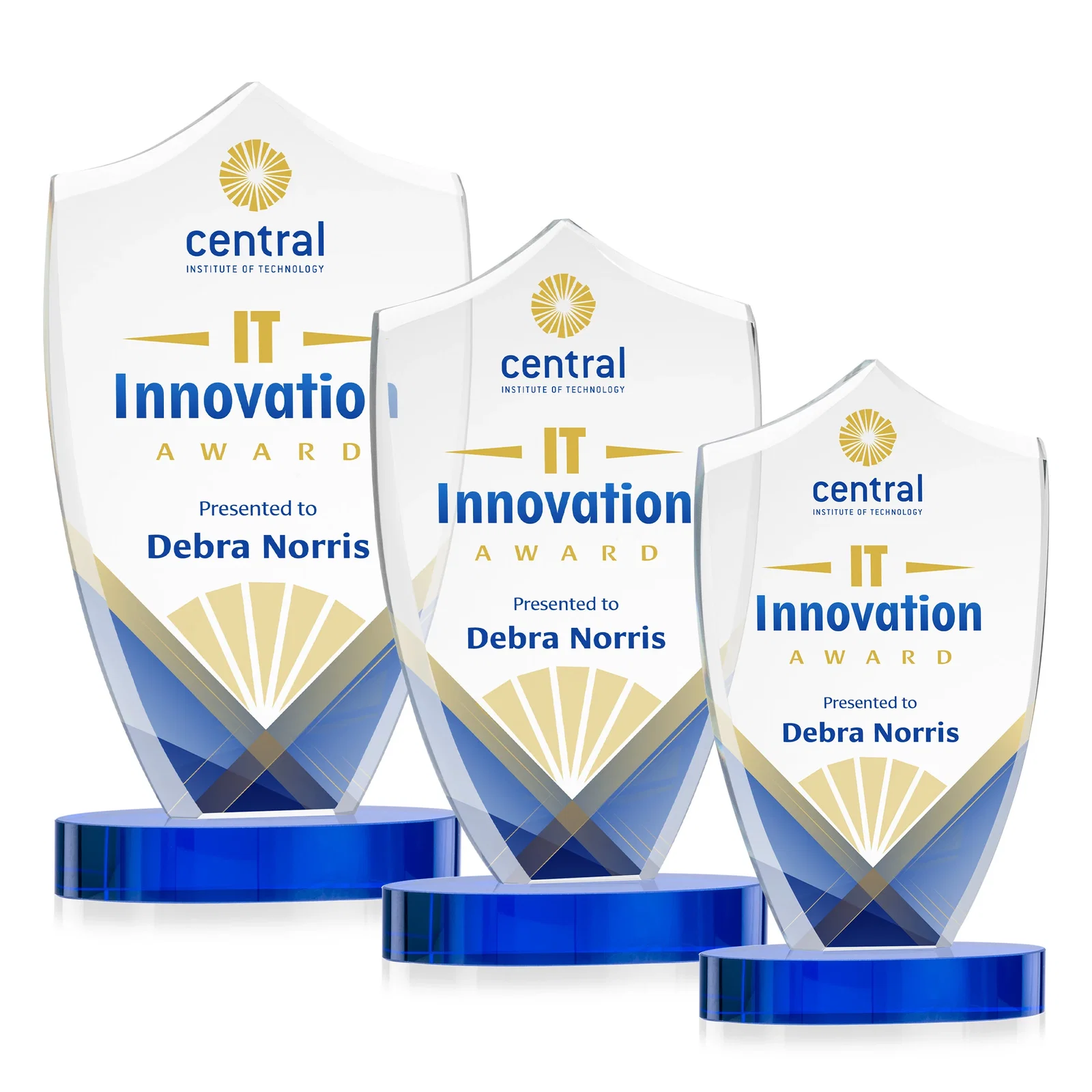 Personalized Starfire Crystal Shield Award With Deep Etch and VividPrint, awards for service anniversary gifts