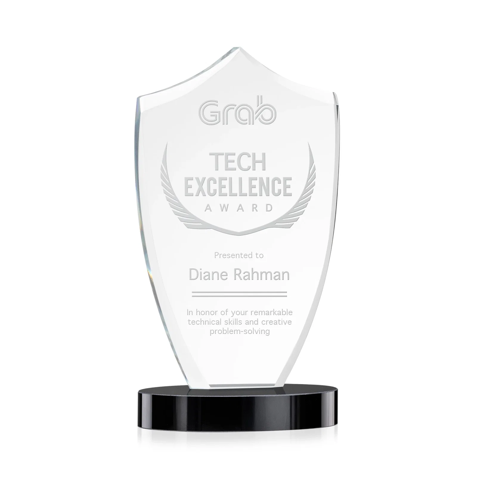 Custom Starfire Crystal Shield Award With Deep Etch and VividPrint, awards for corporate award ceremonies