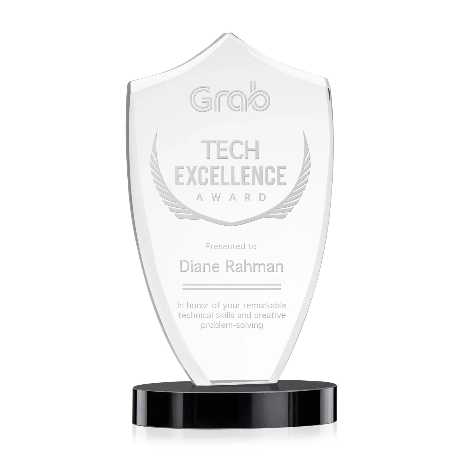 Custom Starfire Crystal Shield Award With Deep Etch and VividPrint, awards for service anniversary gifts