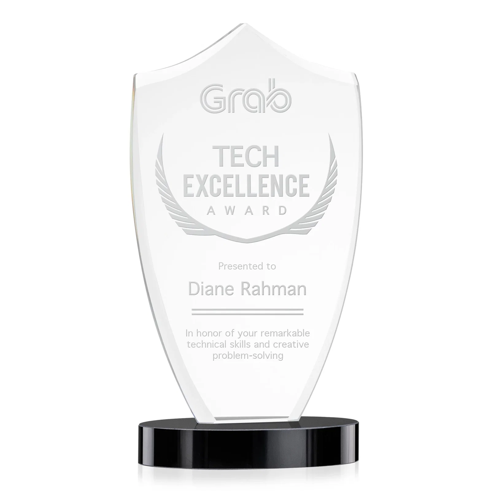 Custom Starfire Crystal Shield Award With Deep Etch and VividPrint, awards for sales achievement awards