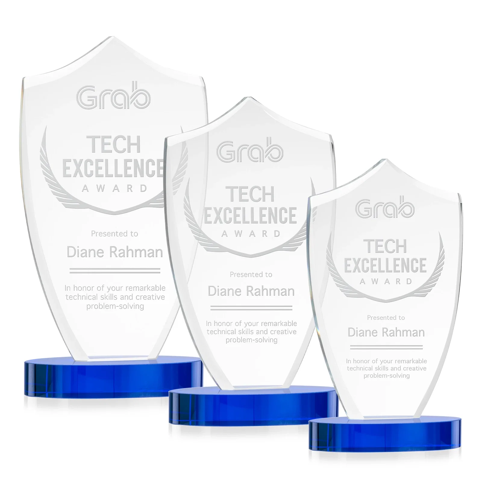 Custom Starfire Crystal Shield Award With Deep Etch and VividPrint, awards for team milestone celebrations
