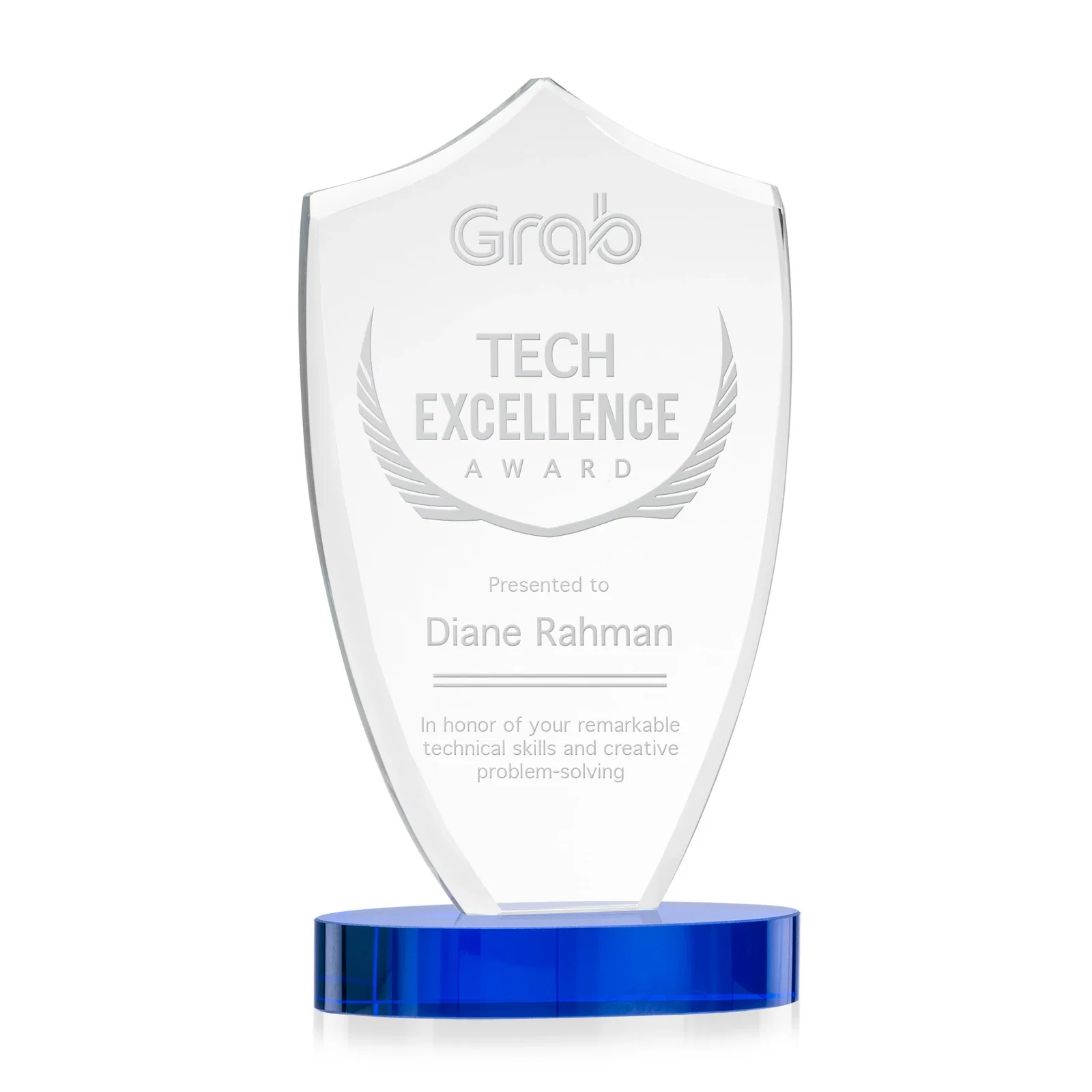 Custom Starfire Crystal Shield Award With Deep Etch and VividPrint, awards for graduation ceremonies