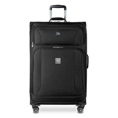 Large check-in spinner suitcase in black softside fabric