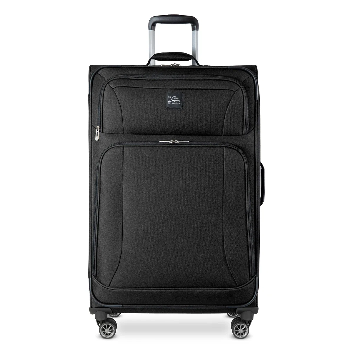 Telescoping pull handle extended above the packed case
