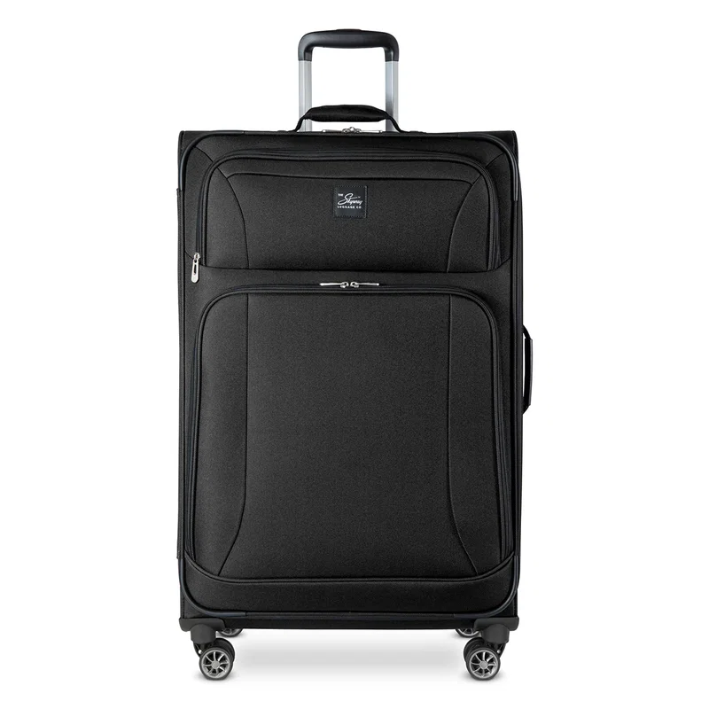 Telescoping pull handle extended above the packed case