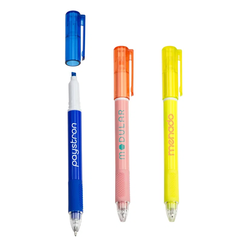 Skywriter 2-in-1 recycled plastic ballpoint pen and highlighter combo with textured rubber grip
