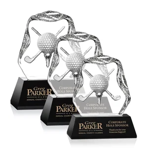 Optical Crystal Iceberg Award with Deep-Relief Crossed Clubs
