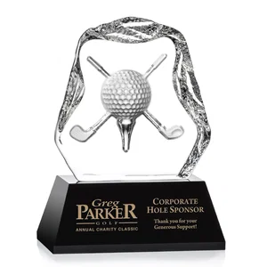 Optical Crystal Iceberg Award with Deep-Relief Crossed Clubs