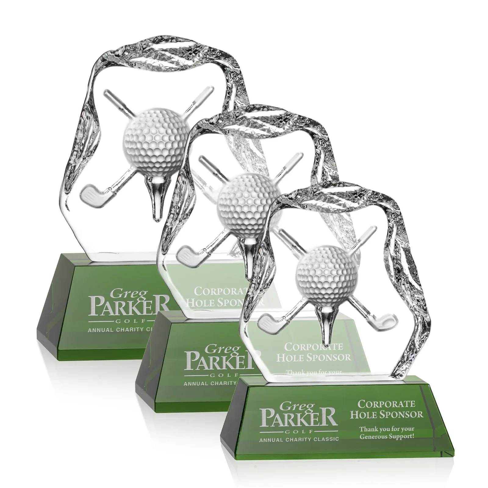 Custom Optical Crystal Iceberg Award with Deep-Relief Crossed Clubs for safety achievement programs