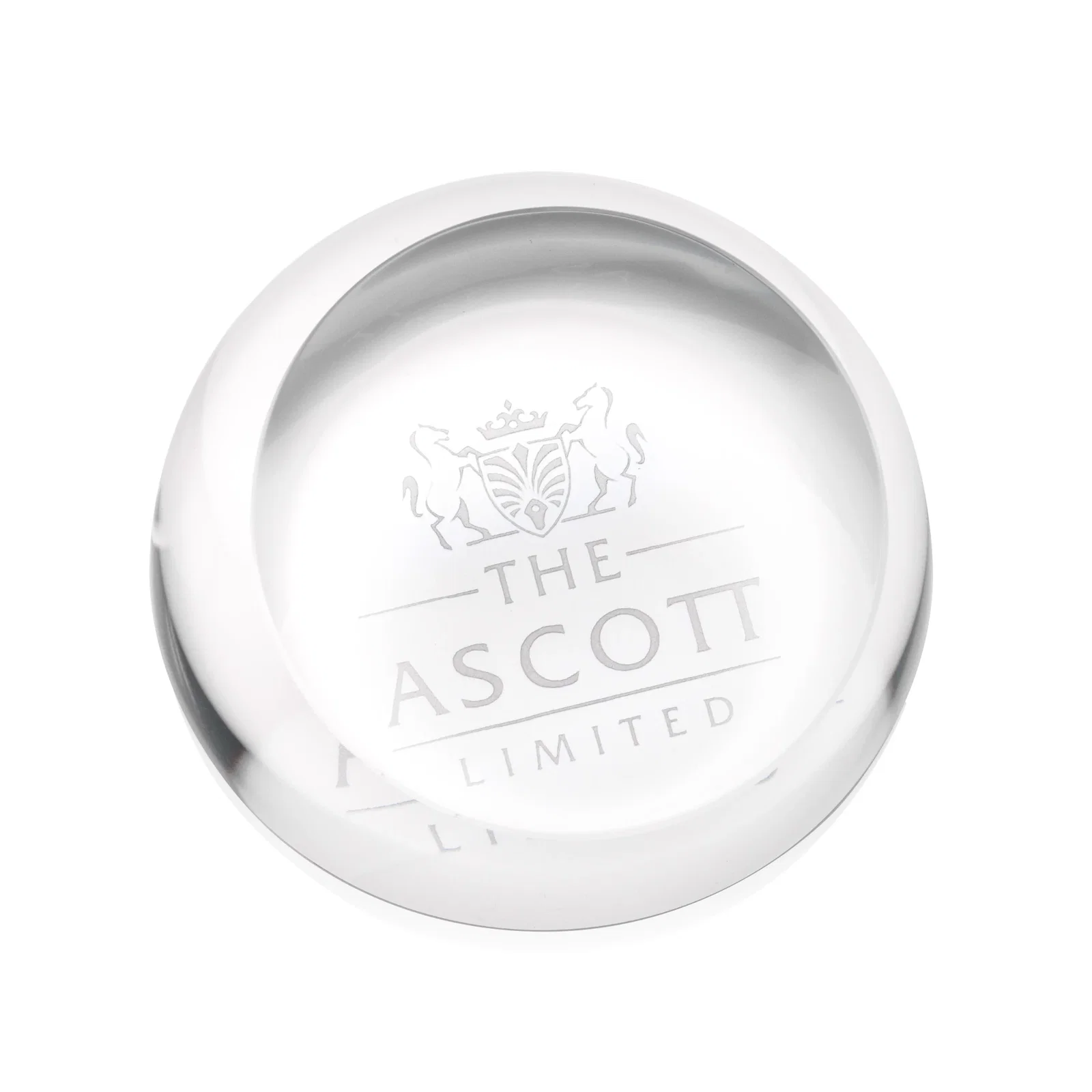 Custom Round Slant-Top Crystal Paperweight, 3.5" x 1.5", client appreciation gift for employee recognition