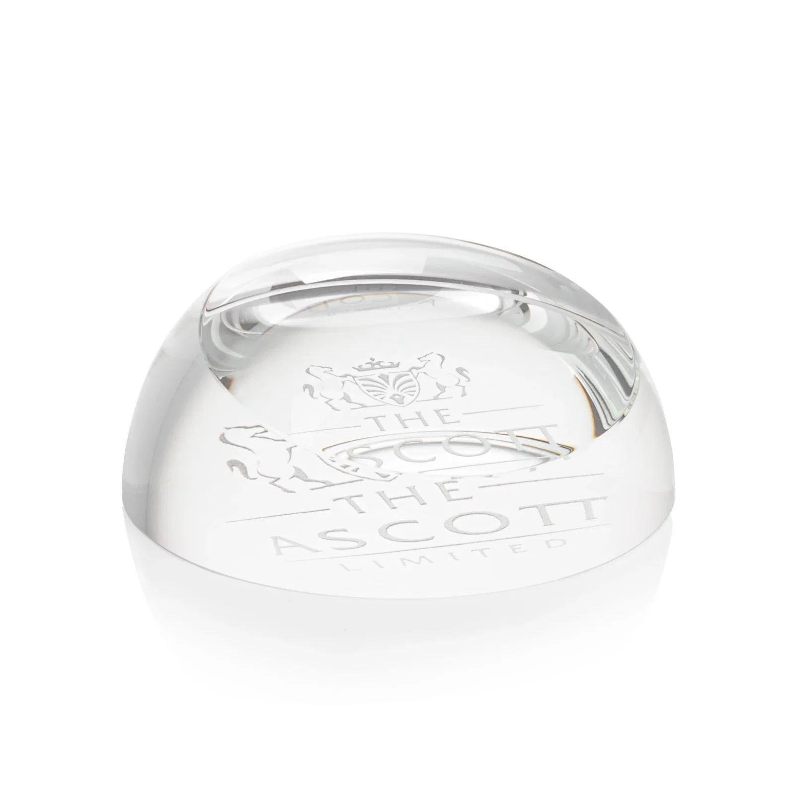 Custom Round Slant-Top Crystal Paperweight, 3.5" x 1.5", client appreciation gift for corporate award ceremonies