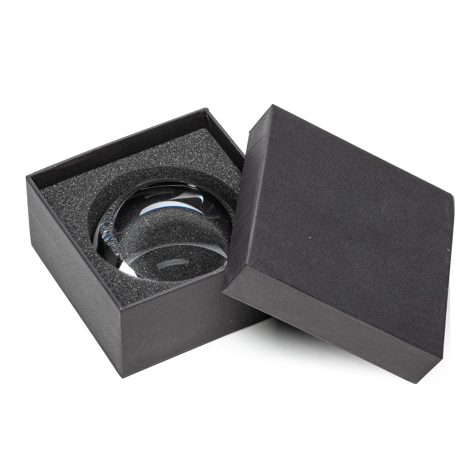 Custom Round Slant-Top Crystal Paperweight, 3.5" x 1.5", client appreciation gift for service anniversary gifts