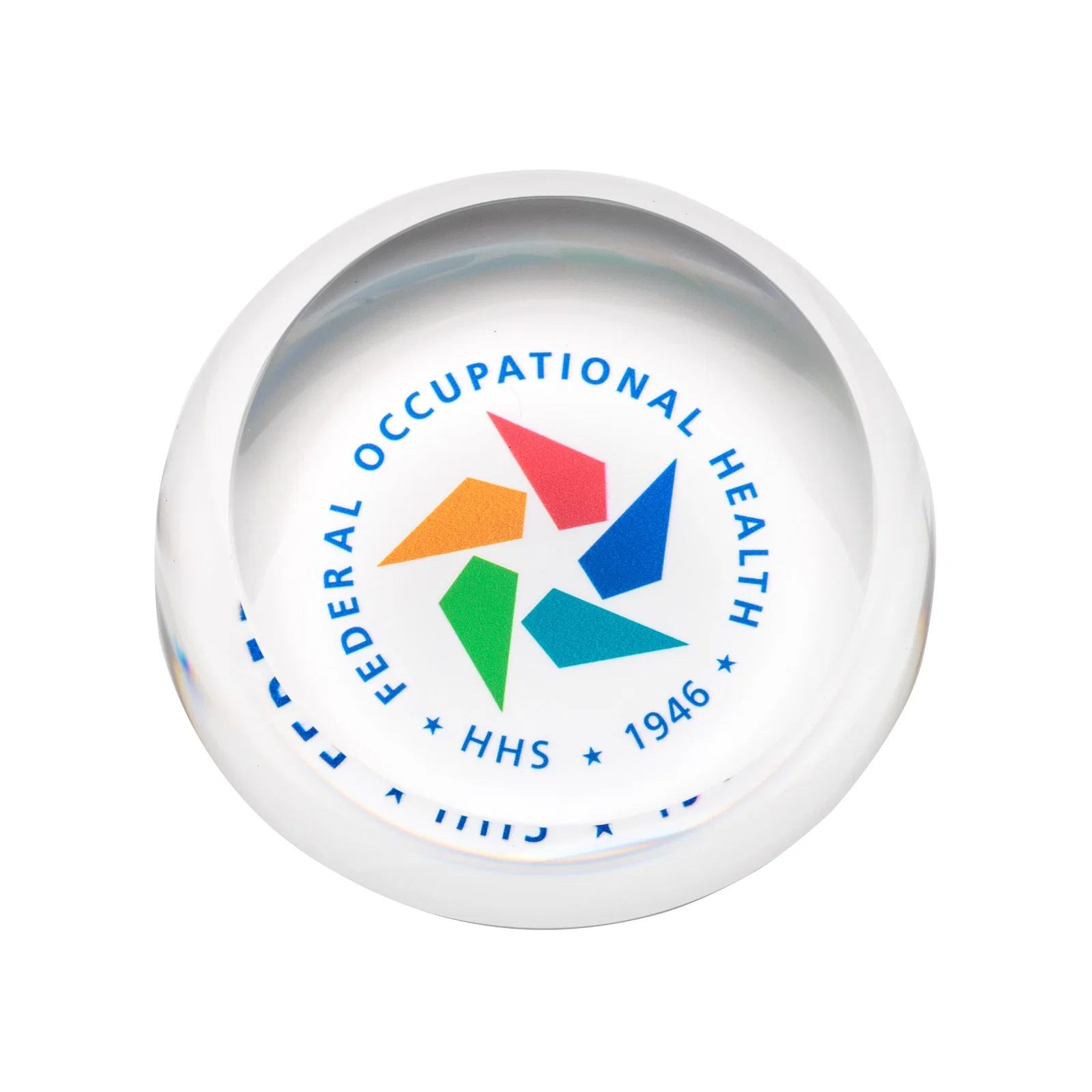 Custom Round Slant-Top Crystal Paperweight, 3.5" x 1.5", client appreciation gift for sales achievement awards