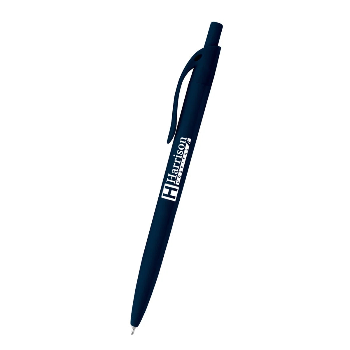 Rubberized ballpoint pen shown at full length