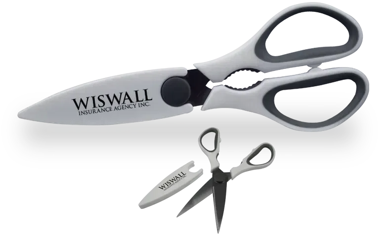 Slice-it Scissors. Stainless steel household scissors with bottle cap opener for right- and left-handed use