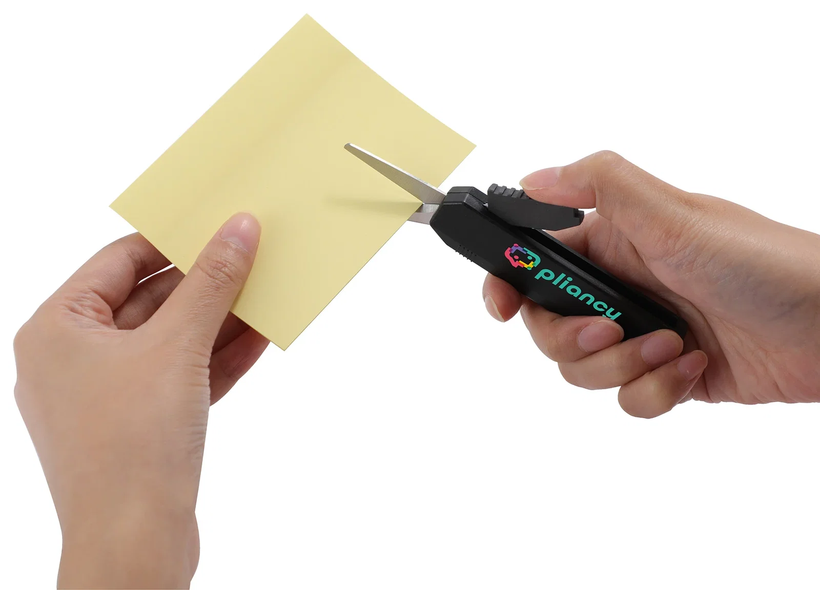 Close-up of the custom logo imprint area on the Slim Trim Scissors handle