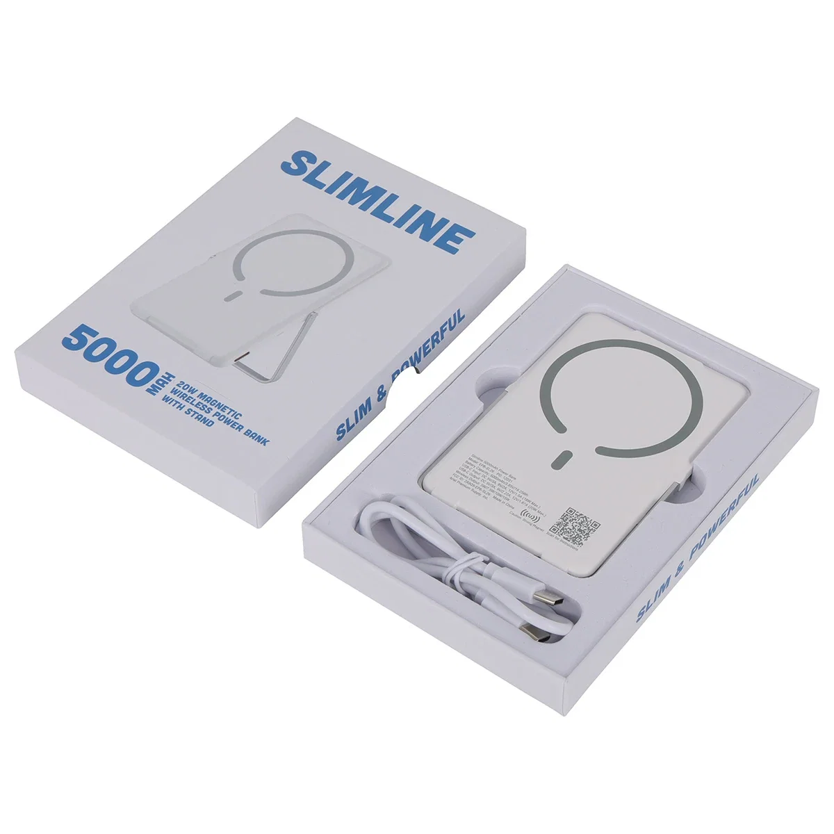 Promotional Slimline power bank retail packaging, branded box shot