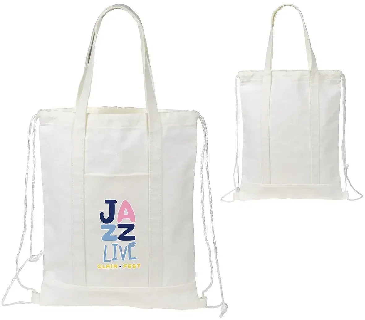 Custom Sloop RPET canvas drawstring backpack with branded logo, front view