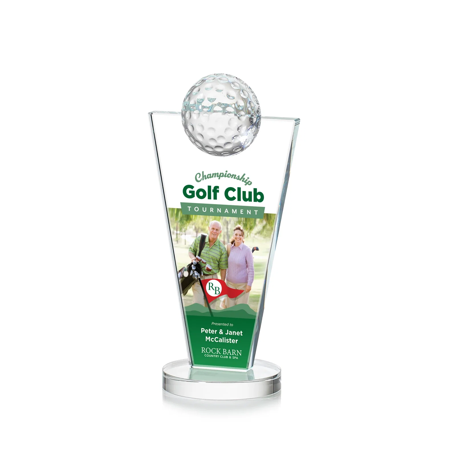 Custom Starfire Crystal Award with Optical Ball on Tapered Pane for volunteer appreciation