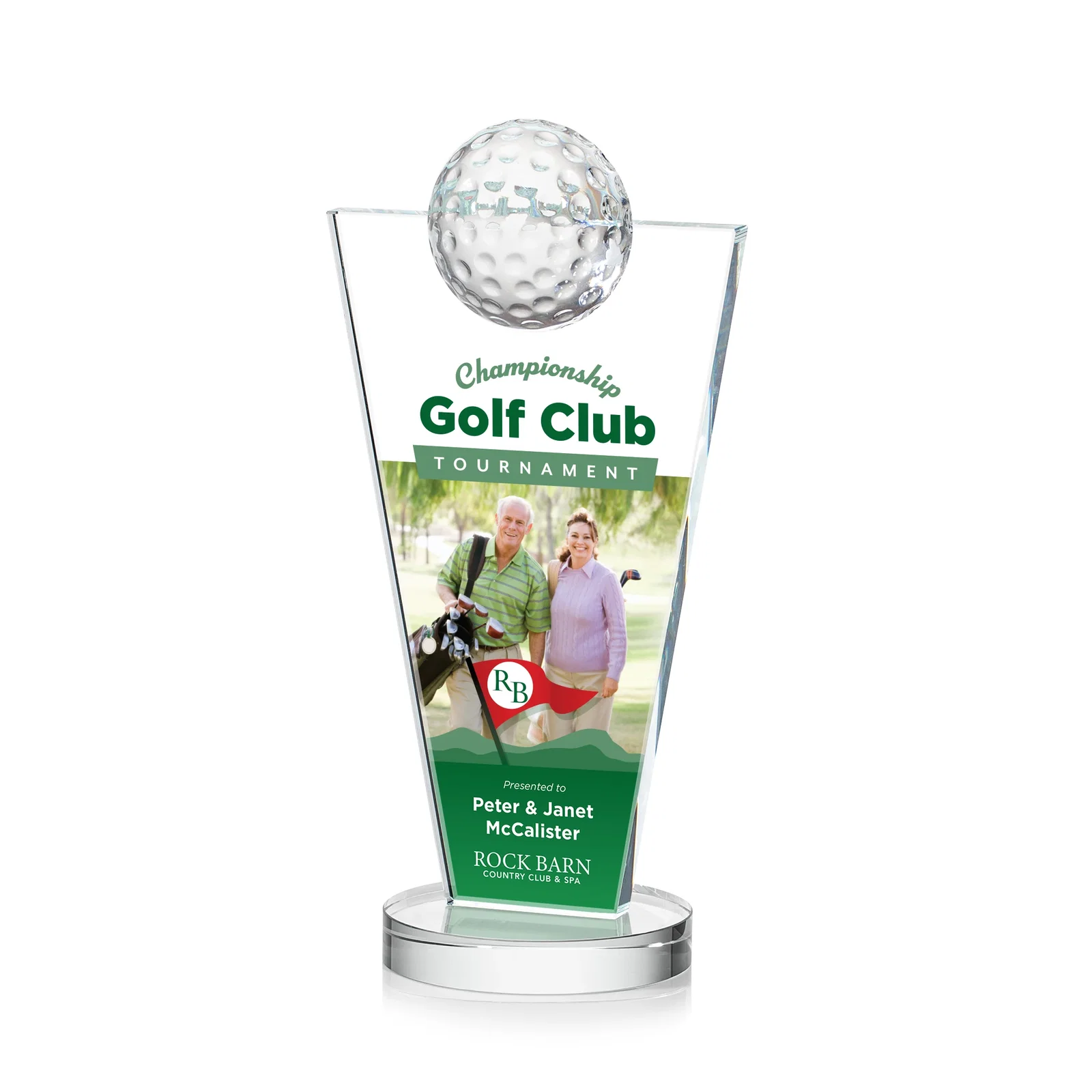 Custom Starfire Crystal Award with Optical Ball on Tapered Pane for dealer and partner awards