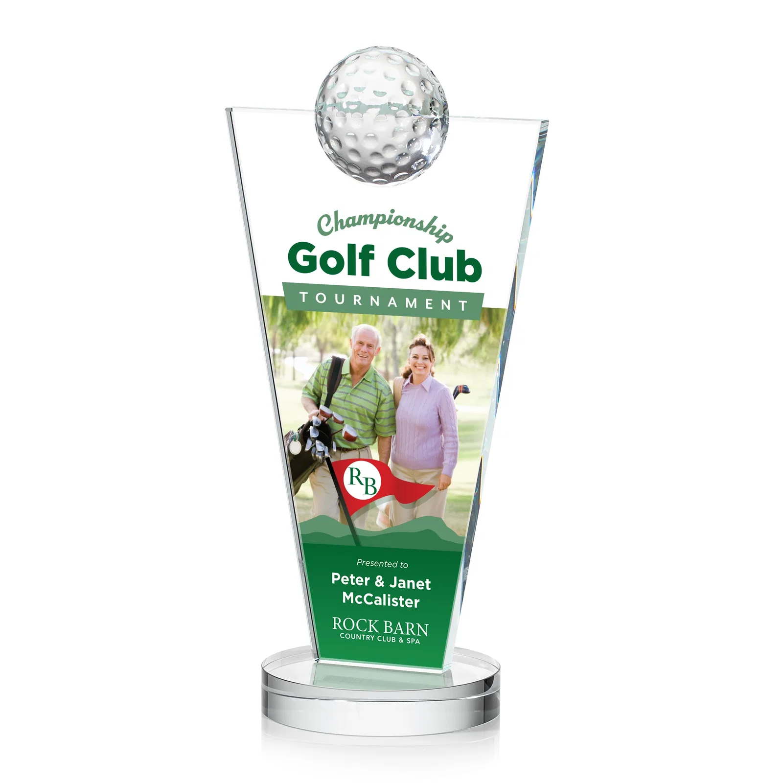 Custom Starfire Crystal Award with Optical Ball on Tapered Pane for company anniversary events