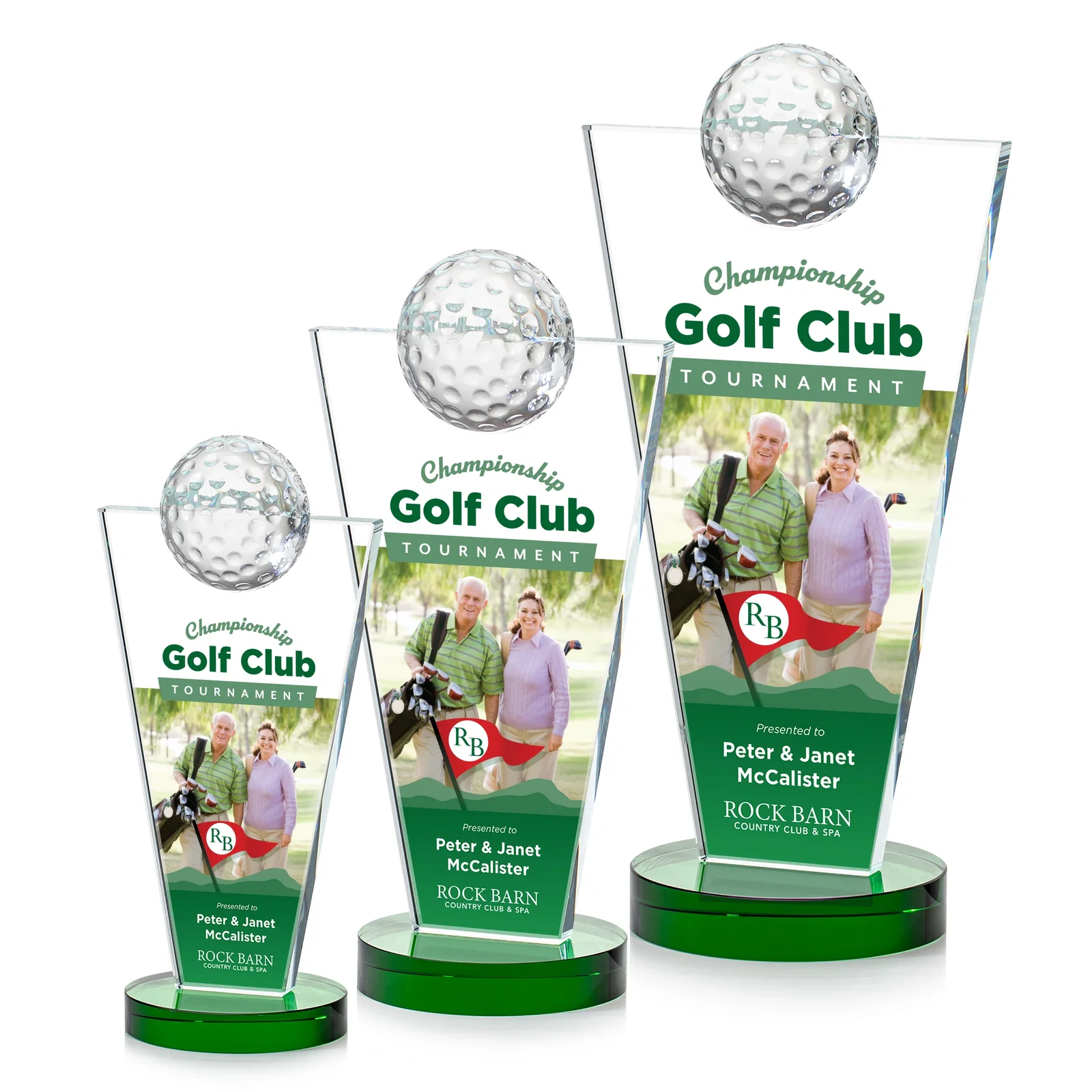 Personalized Starfire Crystal Award with Optical Ball on Tapered Pane for employee recognition