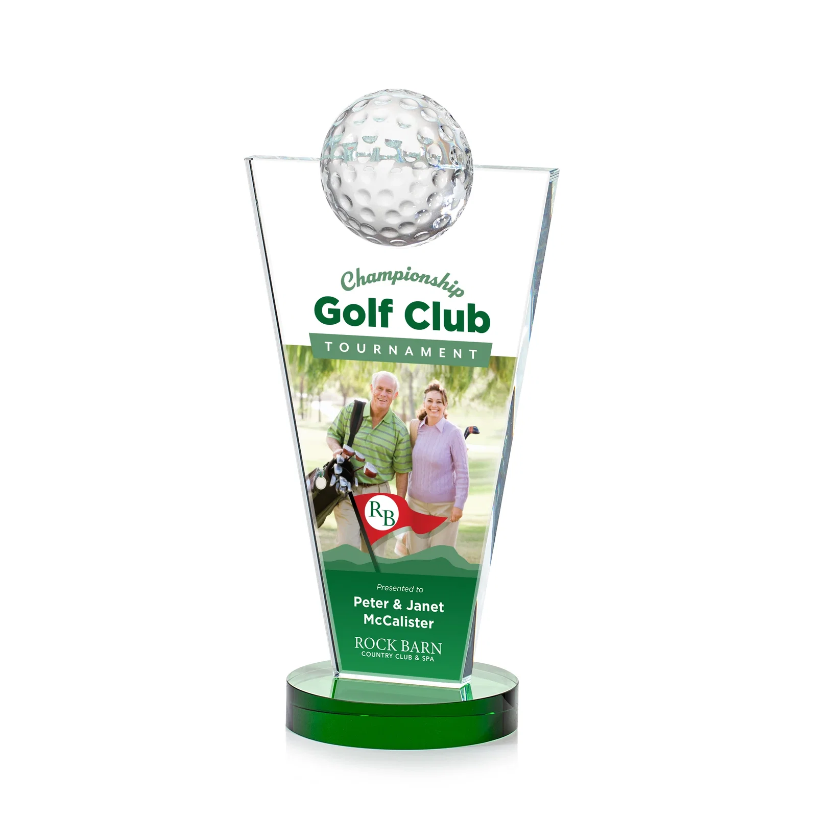 Personalized Starfire Crystal Award with Optical Ball on Tapered Pane for service anniversary gifts